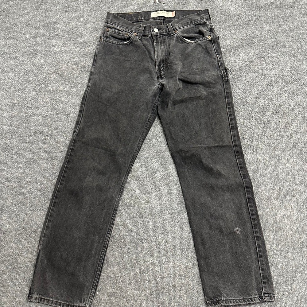 Levi's Jeans Mens Size 29 Black 505 Regular Fit Straight Leg Faded Denim Rips